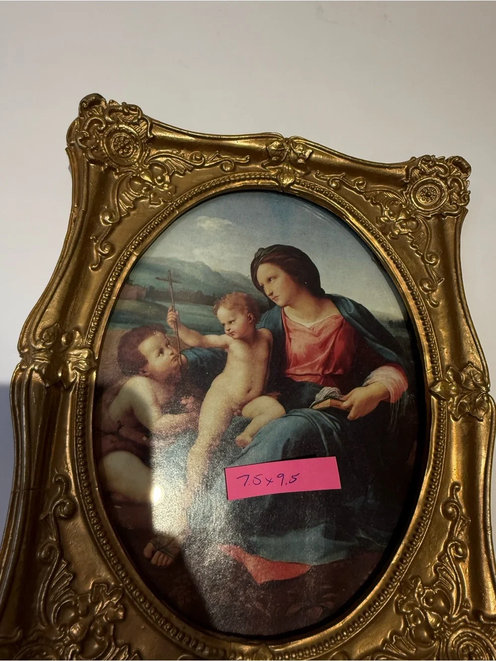 Vintage Print of The Alba Madonna c. 1510 by Raphael Gold Ornate Oval Frame